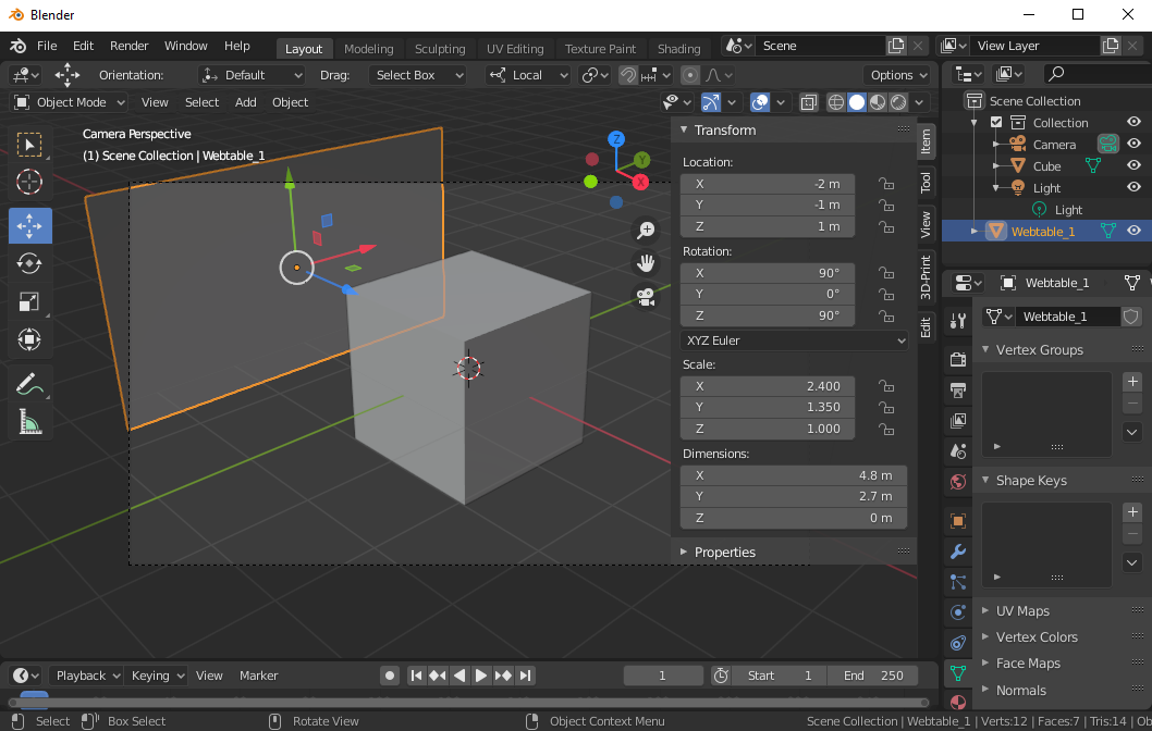 Webtable pose settings