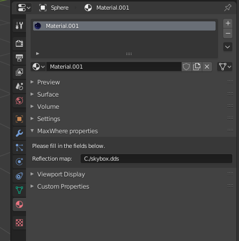 material reflection settings